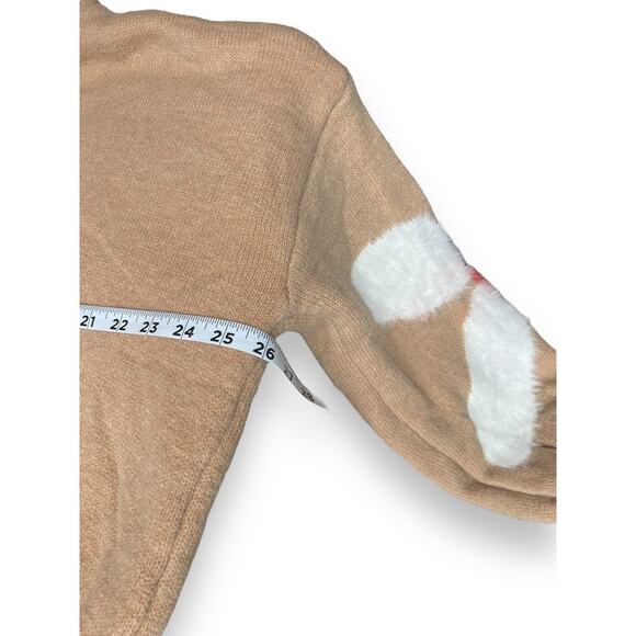 POL Daisy Fuzzy Hooded Oversized Sweater Tan White Floral Unique Pullover Small - Picture 8 of 15